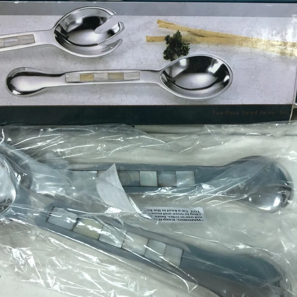 Vintage TOWLE Silversmith's Mother of Pearl 2‎ piece Salad Serving Set 11” NEW